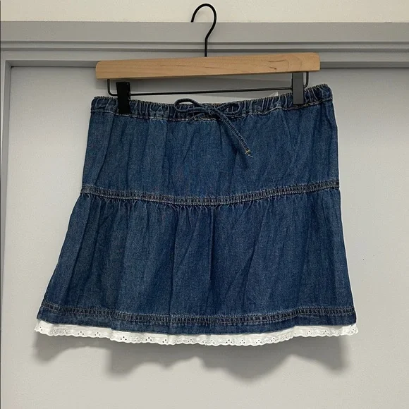 John Galt Brandy Melville Denim Mini Skirt with Eyelet Trim - Picture 2 of 6